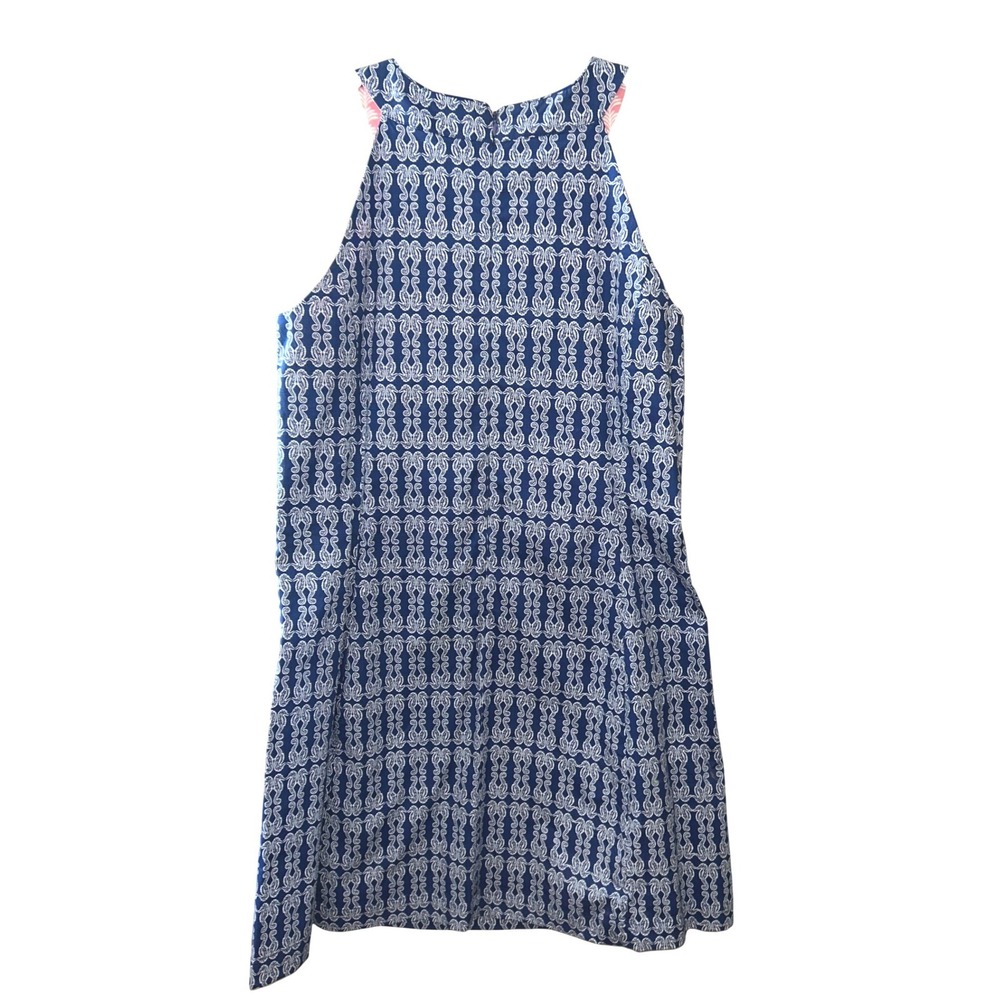 Dizzy Lizzie Blue Seahorse Print Sleeveless Shift Dress Pink Lining 628 S - Picture 2 of 8